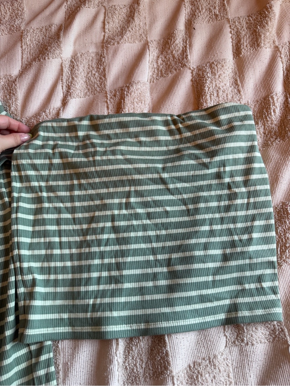aerie Green and White Striped Wide-Leg Pajama Pants - Picture 3 of 5